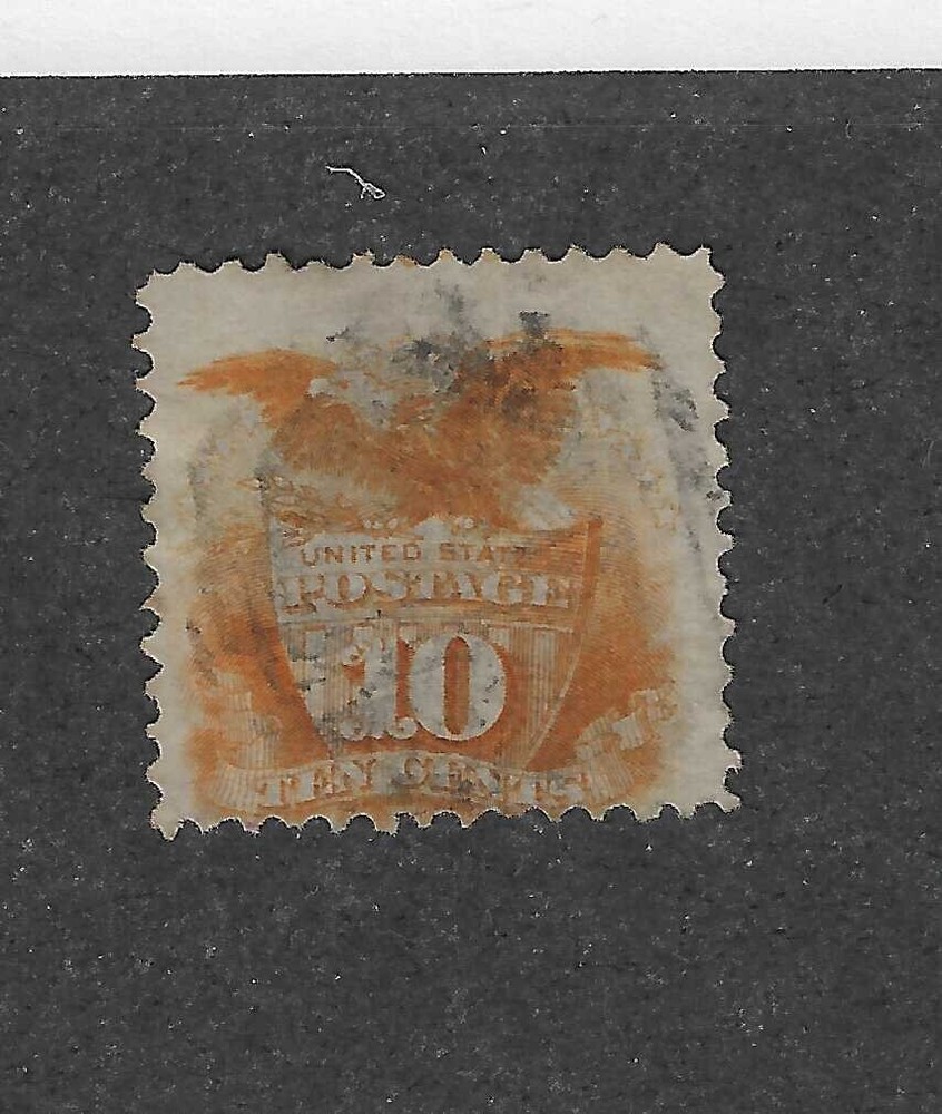 US Scott # 116, 10 cent yellow, eagle & shield, 1869, VF, scv. $110