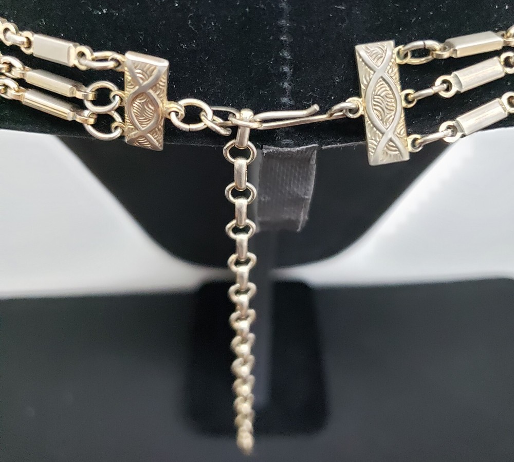 Vintage Classic Silvertone Triple Layer Necklace