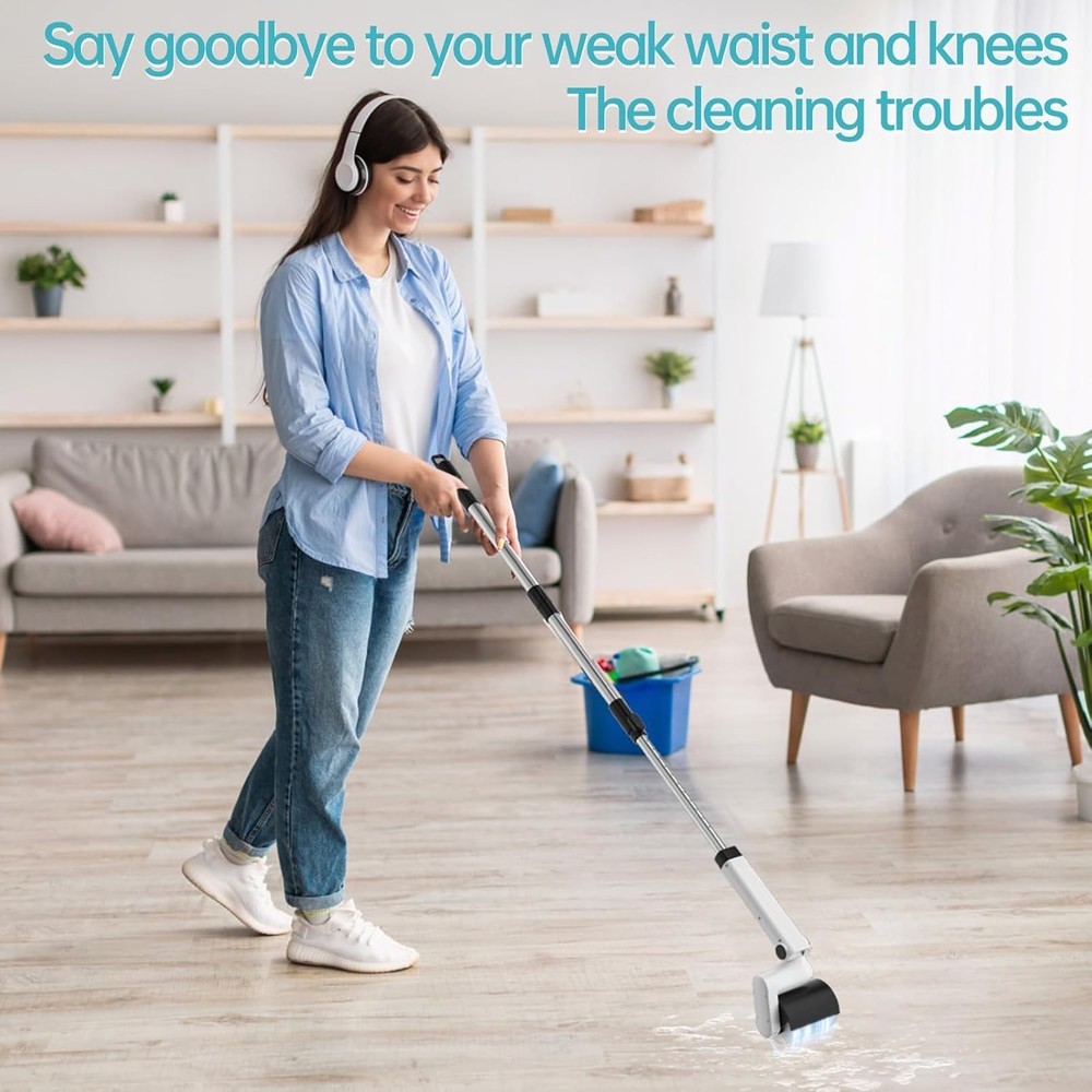 Multi-Surface Cordless Scrubber - Waterproof Spin Brush with Telescopic Pole