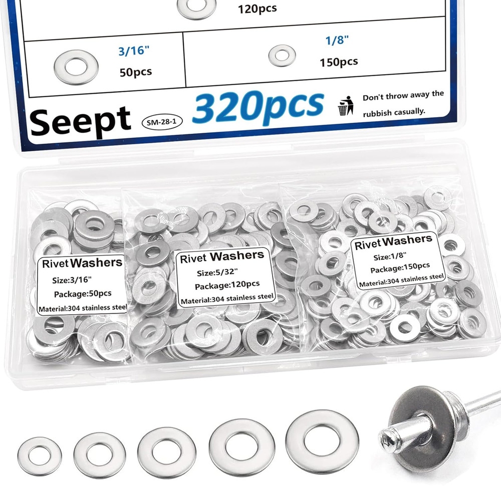 320PCS Silver Pop Rivet Washers Assortment Kit for Pop Rivets Diameter 1/8",5/32
