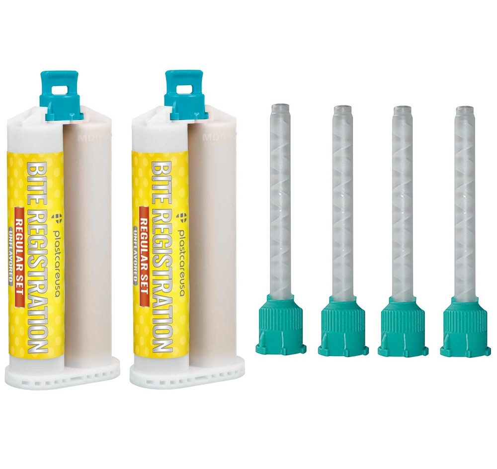 2 50ML Dental Bite Registration Material REGULAR Set Unflavored + 4 Mixing Tips
