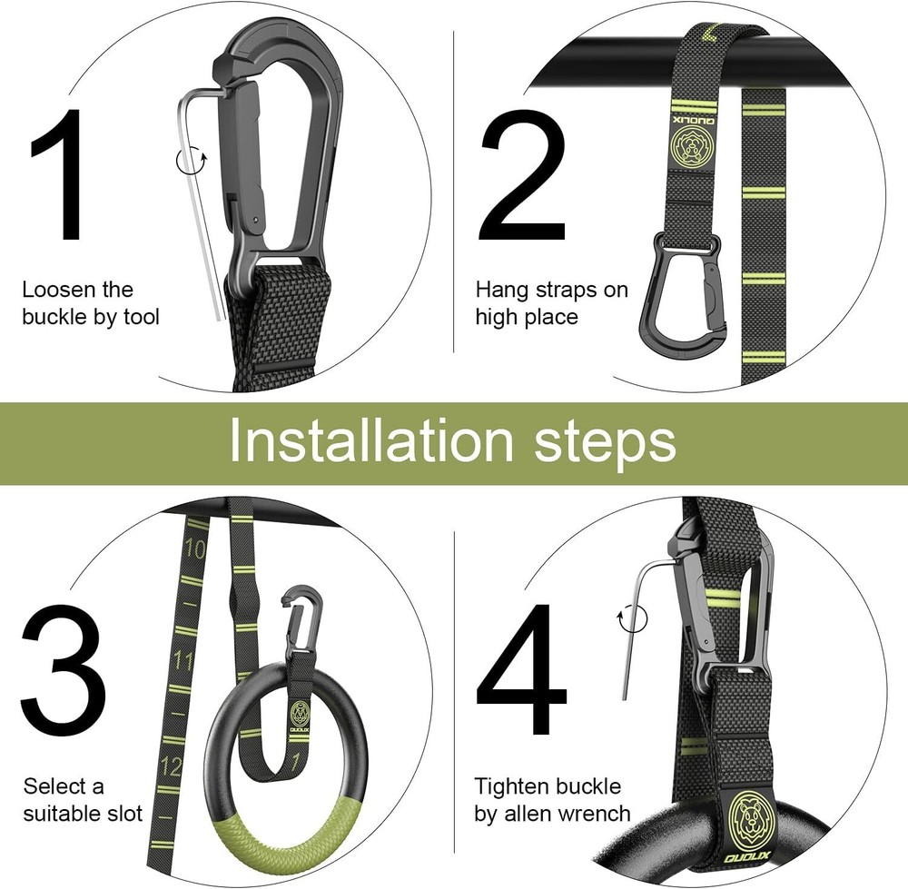 Gymnastic Rings with Adjustable Straps, Non-Slip Pull Up Rings with Straps