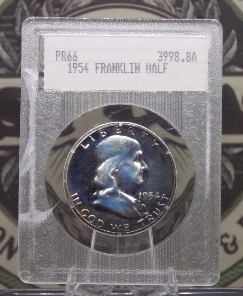 1954 PROOF Franklin SILVER Half Dollar *BLANCHARD* Holder 50c #8.8A ECC&C, Inc.