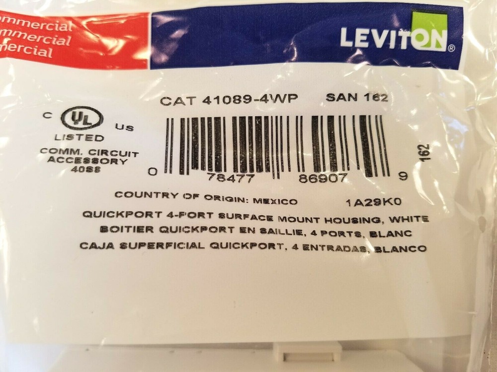 41089-4WP Leviton Surface-Mount QuickPort Box, 4-Port, White - 25 PACK