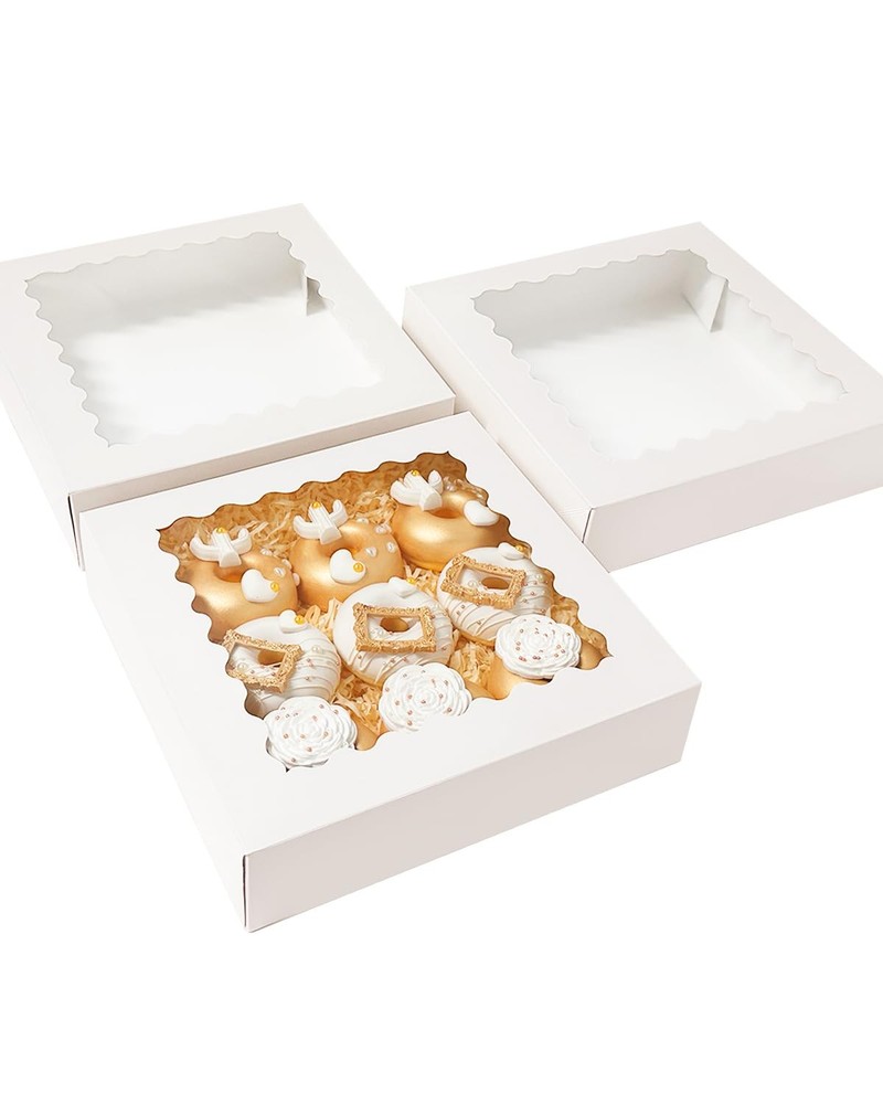 36 PCS White 10x10x2.5 Inch Bakery Boxes Window Auto Pop Up Macaroon Cookie
