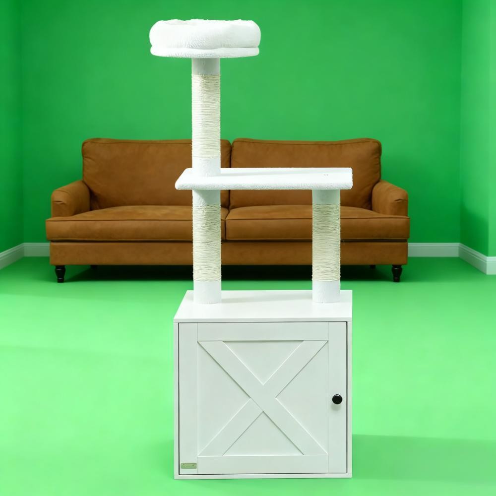 Multi-Level Cat Tree with Litter Box Enclosure & Sisal Scratchers