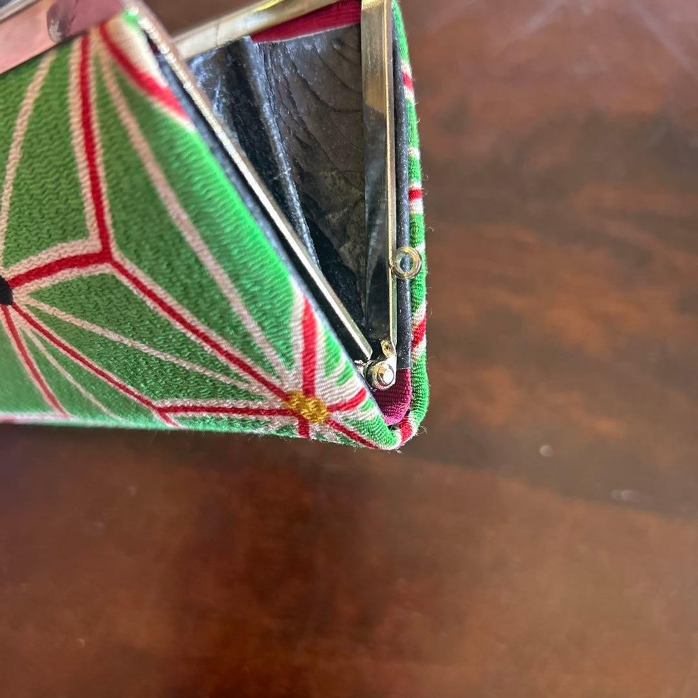 Geometric Pattern Canvas Clutch Bag Red Interior Compact