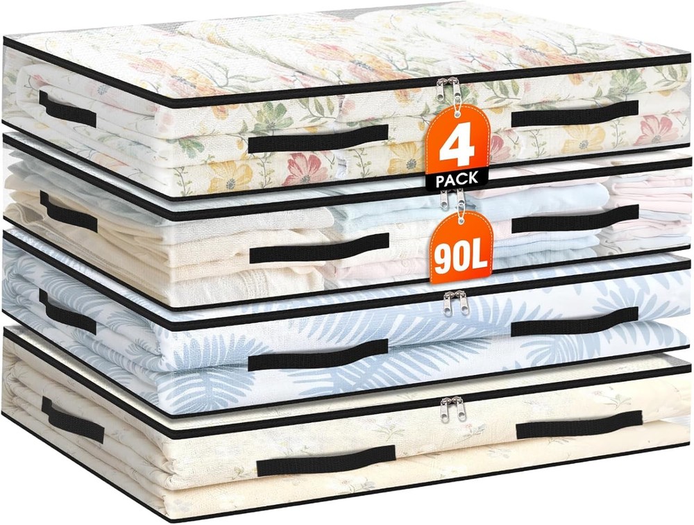 6 Pack Under Bed Storage Bags 60L Foldable Clear Storage Containers W/ Handles