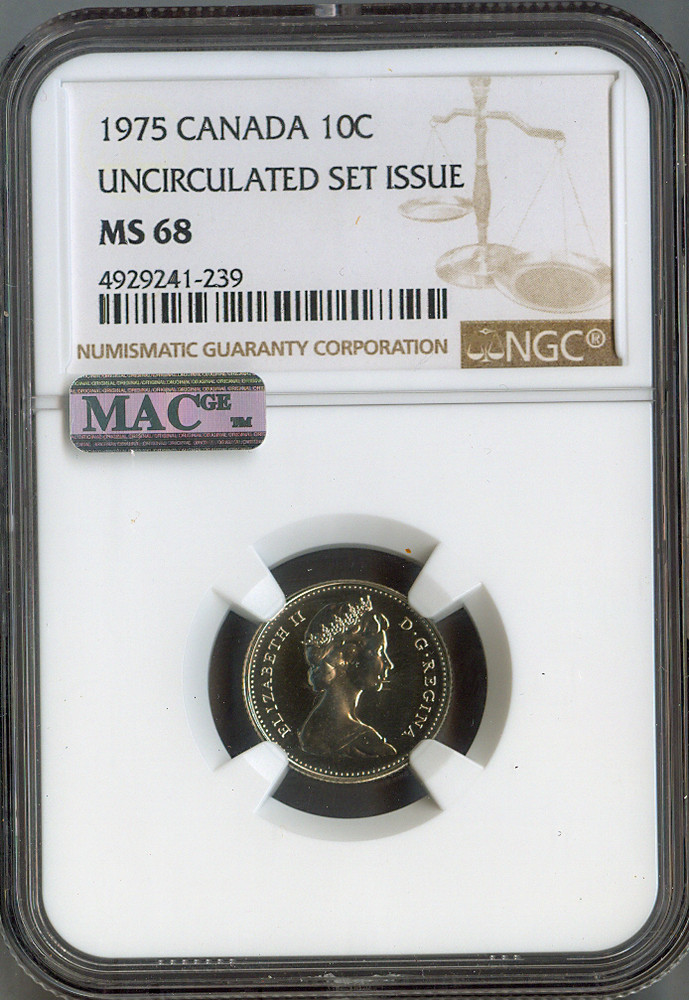 1975 Canada 10 Cents 10C NGC MS68 MAC - Quality