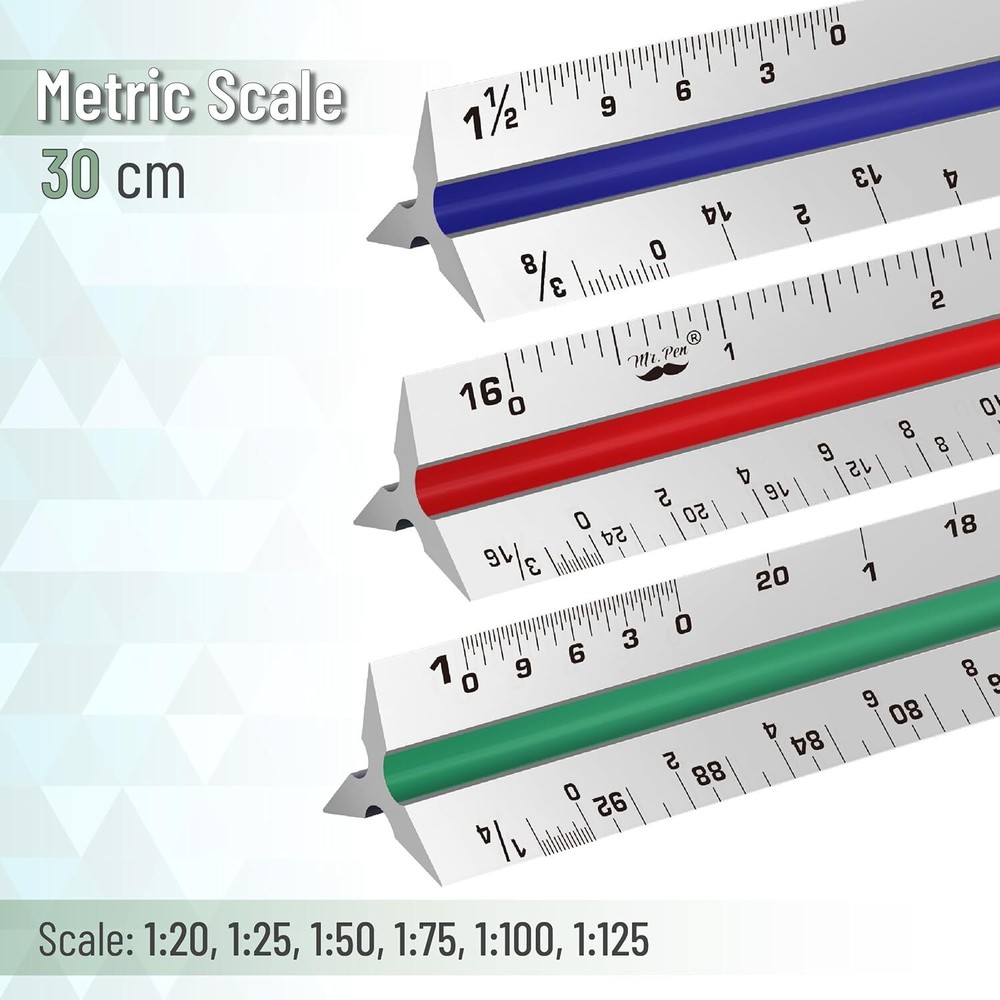 12" Aluminum Architect Scale Ruler Set – Imperial & Metric for Drafting & Design
