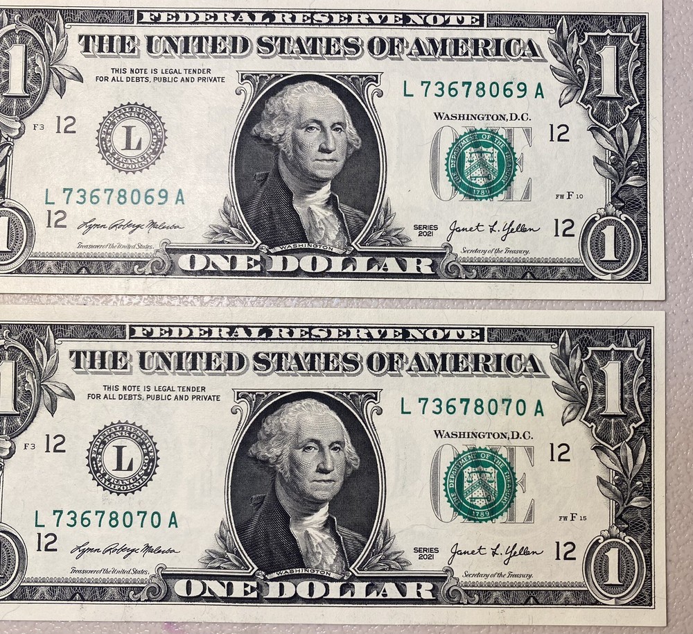 (4) $1 Sequential Bills ERRORS Identical OverInked 7 & Reverse Extra Ink Miscut