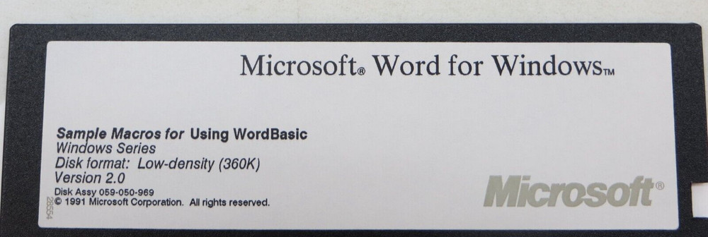 Microsoft Word for Windows Version 2.0 5.25" Floppy Disk Sample Macros WordBasic