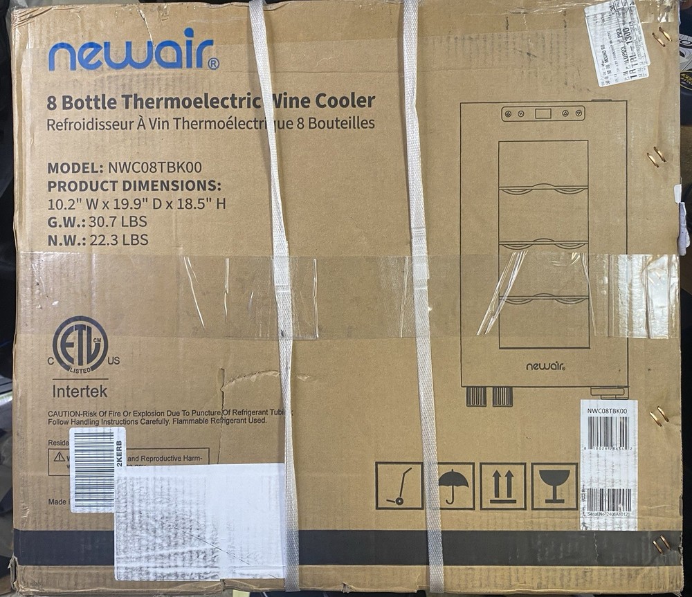 Newair 8 Bottle Mirrored Wine Fridge Cooler -