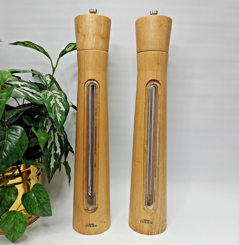 Tall 16" Birch Wood Ceramic Salt/Pepper Mill Grinder Set