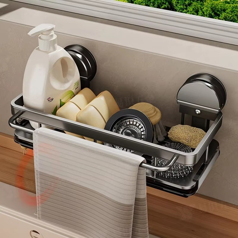No-Drill Sink Storage Rack with Suction Cup – Kitchen Wall Shelf