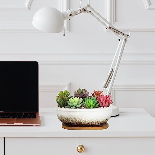 Succulent Pots, 7.9 Inch Long Rectangular Succulent Planters with White