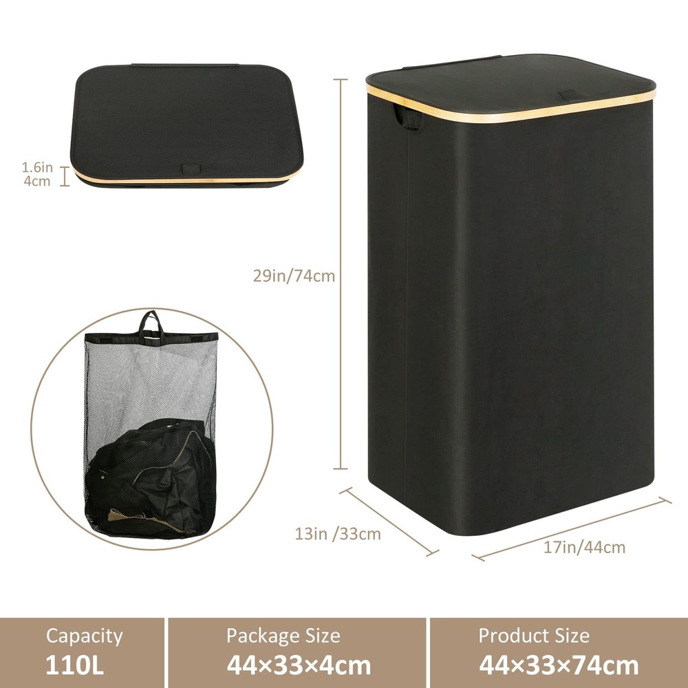 Laundry Hamper with Lid, 110L Large Laundry Hamper with Handle and Lid, Colla...