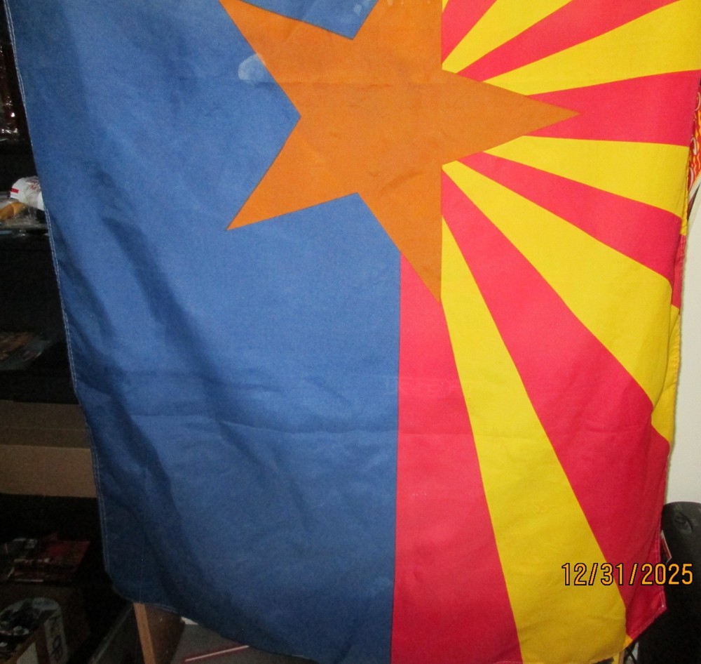 ARIZONA STATE FLAG. 58" by 34". 100% Polyester. 2 hanging grommets on side.