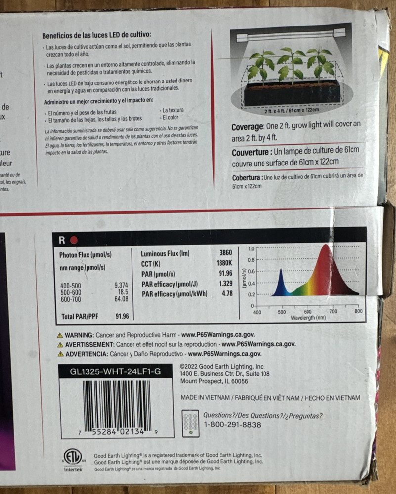 Good Earth 2 ft 4 Light LED Red Spectrum Grow Light with Auto-Timer 92 PAR/PPF