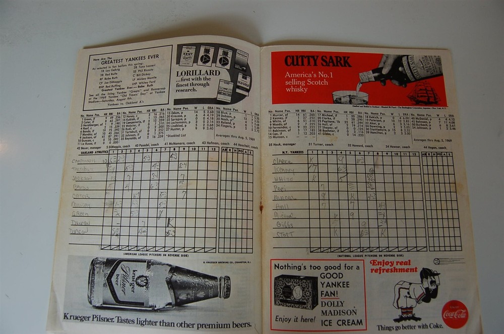 1969 Oakland A's - New York Yankees Baseball Program