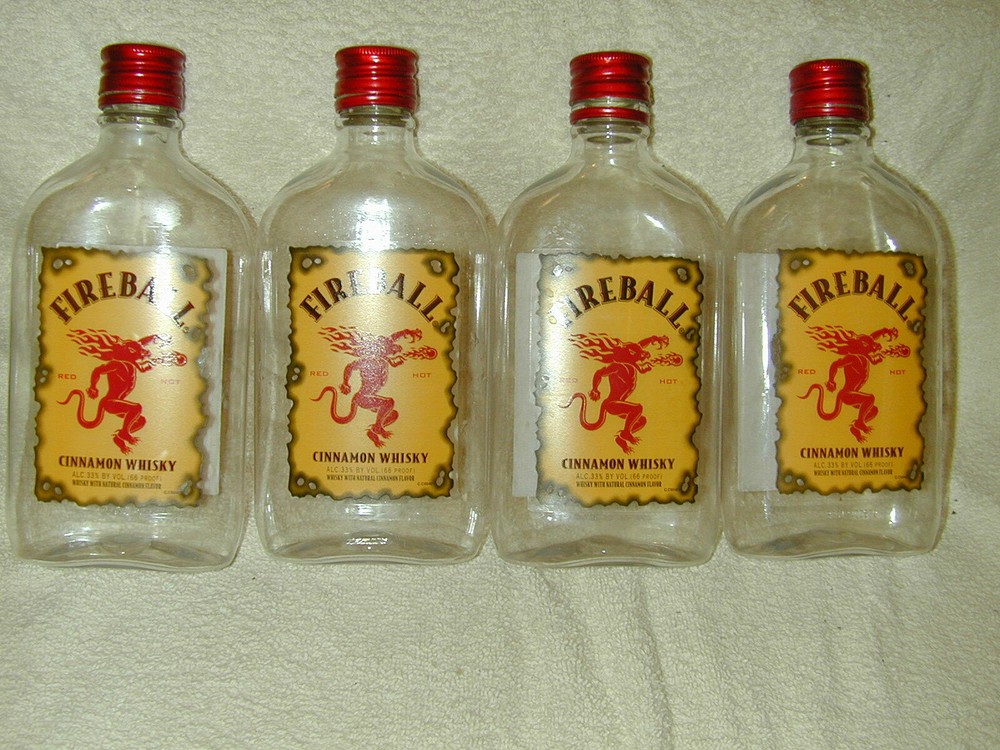 (5) FIREBALL  WHISKY 375ML  PLASTIC BOTTLES  EMPTY W/CAPS!!  ARTS  CRAFTS EMPTY