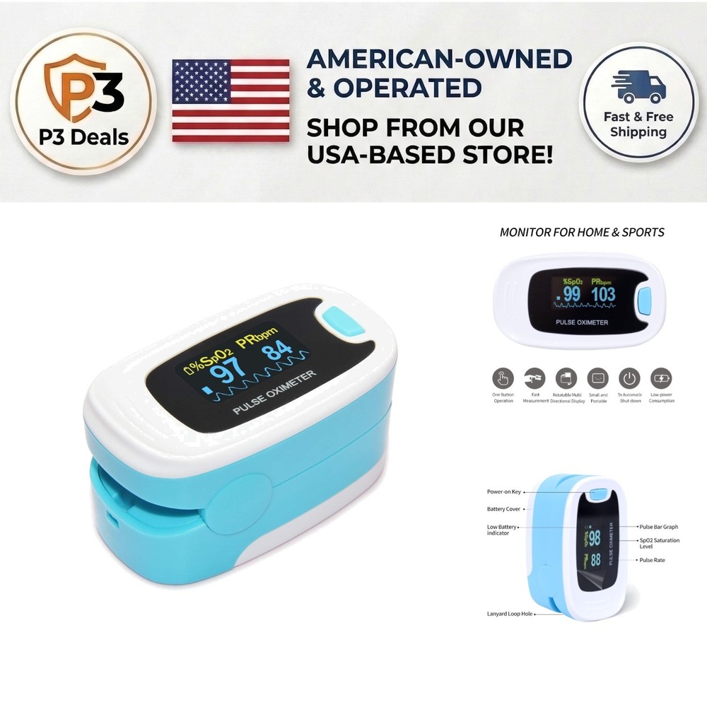 Lightweight Pulse Oximeter with Quick Readings & Adjustable Brightness For Ease