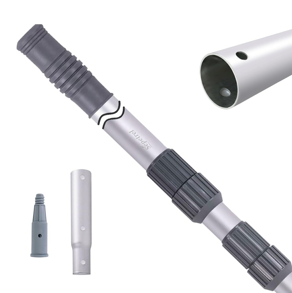 12 Foot Telescoping Swimming Pool Pole Threaded Tips for Skimmer Net