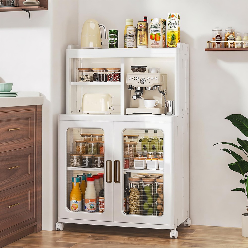 Foldable Plastic Sideboard Cabinet with Adjustable Shelves, Waterproof Buffet...