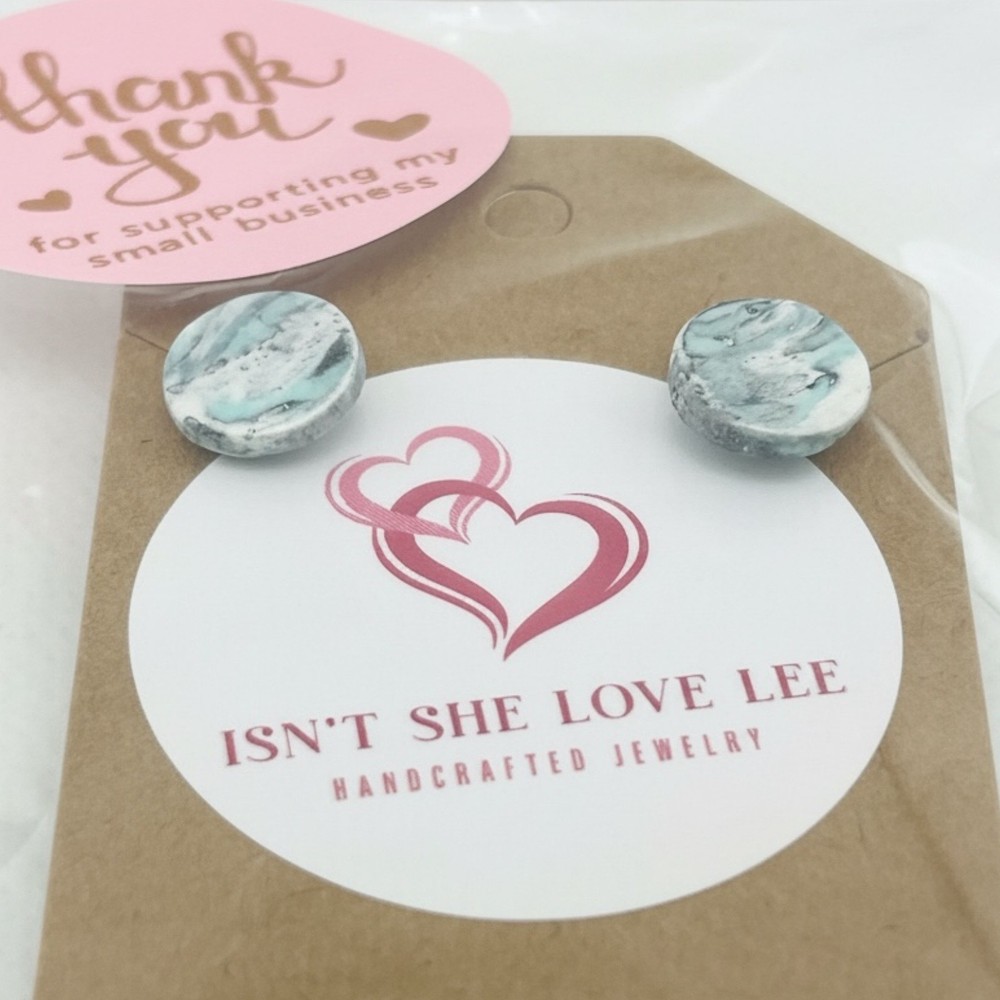 Round 10 mm Turquoise Polymer Clay Stud Earrings
