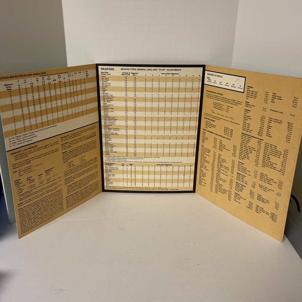 Advanced Dungeons & Dragons 9146 Players Reference Screen Tri Fold TSR 1985 D&D