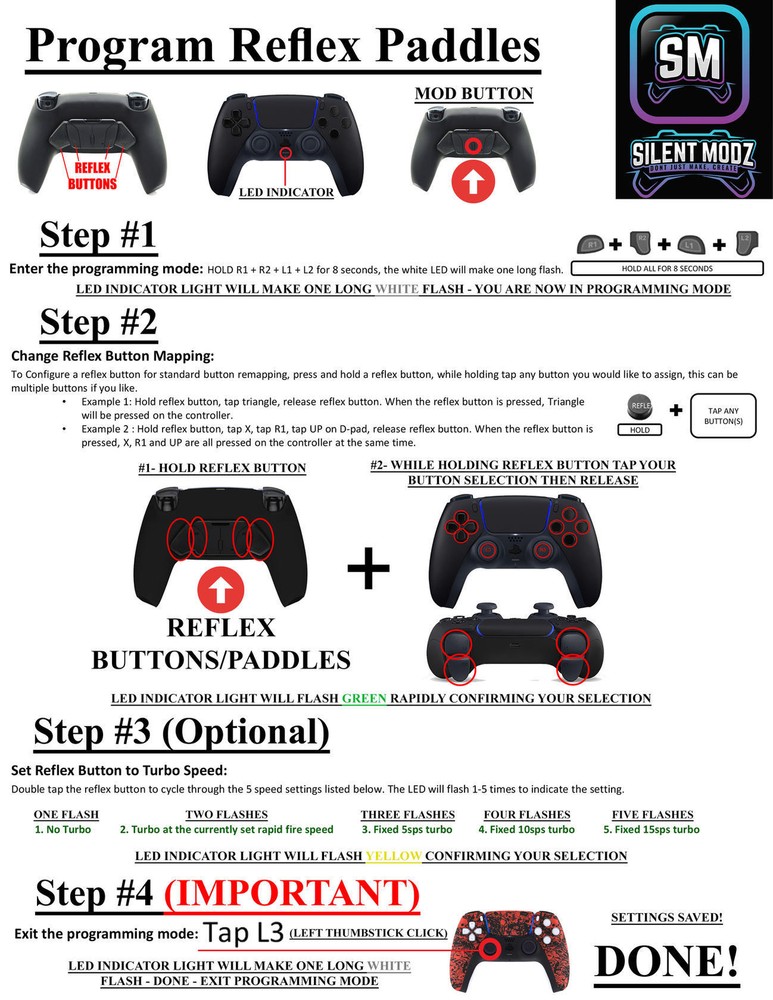 Black V4 Pro Modded + 4 Reflex Paddles Silent Modz Wireless Controller for PS5