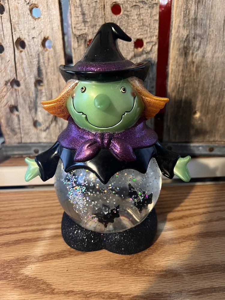 Halloween Witch Snowglobe - Bats Flying Lights Up With Different Colors Untested