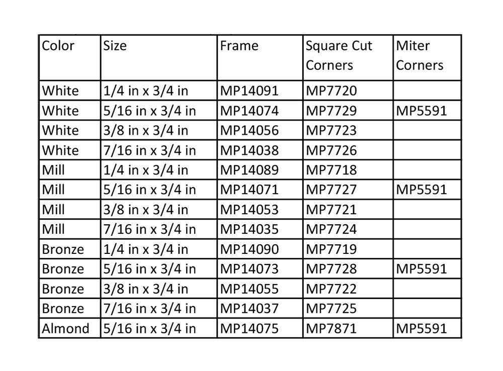 Mp7729 Screen Frame Corner 5/16 In. X 3/4 In. White Plastic 100 Pack