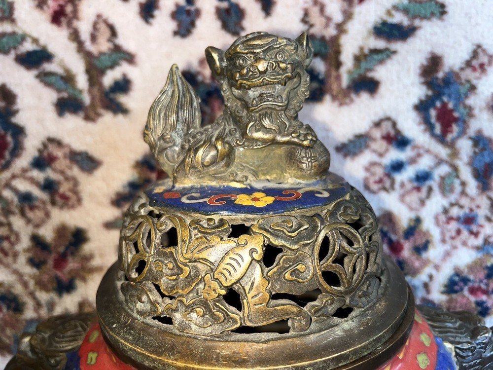 Large Chinese Bronze Base Cloissone Censer