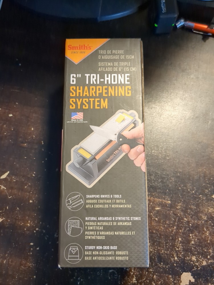 Smith's TRI6 6" Tri-Hone Sharpening System Knife Tool Sharpener 3 Stone Arkansas