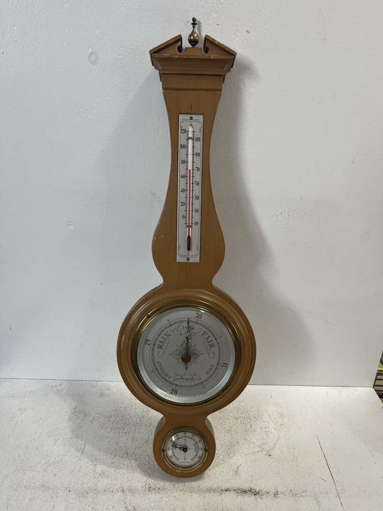 - Wall Mounted Genuine Mahogany Thermometer Barometer Hygrometer Untested