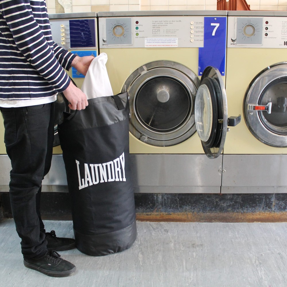 Laundry Bag Punching Bag Shaped Hamper Black Portable Foldable Handle 15