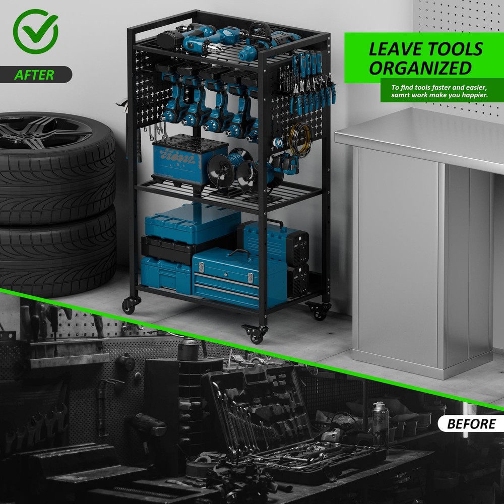 VDEVY Power Tool Organizer Cart, Rolling Tool Drills Holders Storage Rack on ...