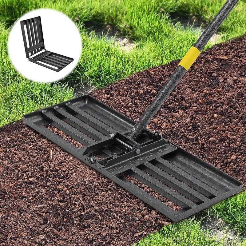 Heavy Duty Lawn Leveling Rake Adjustable Handle 30x10 Foldable Garden Tool New