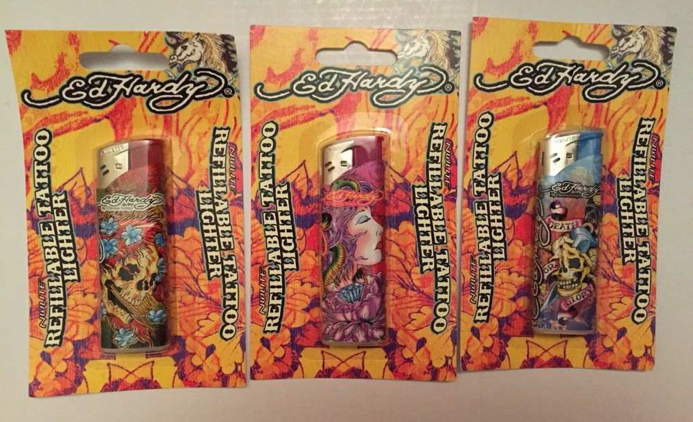 3 Lighter SEALED ED HARDY REFILLABLE TATTOO LIGHTER -any 3 Random
