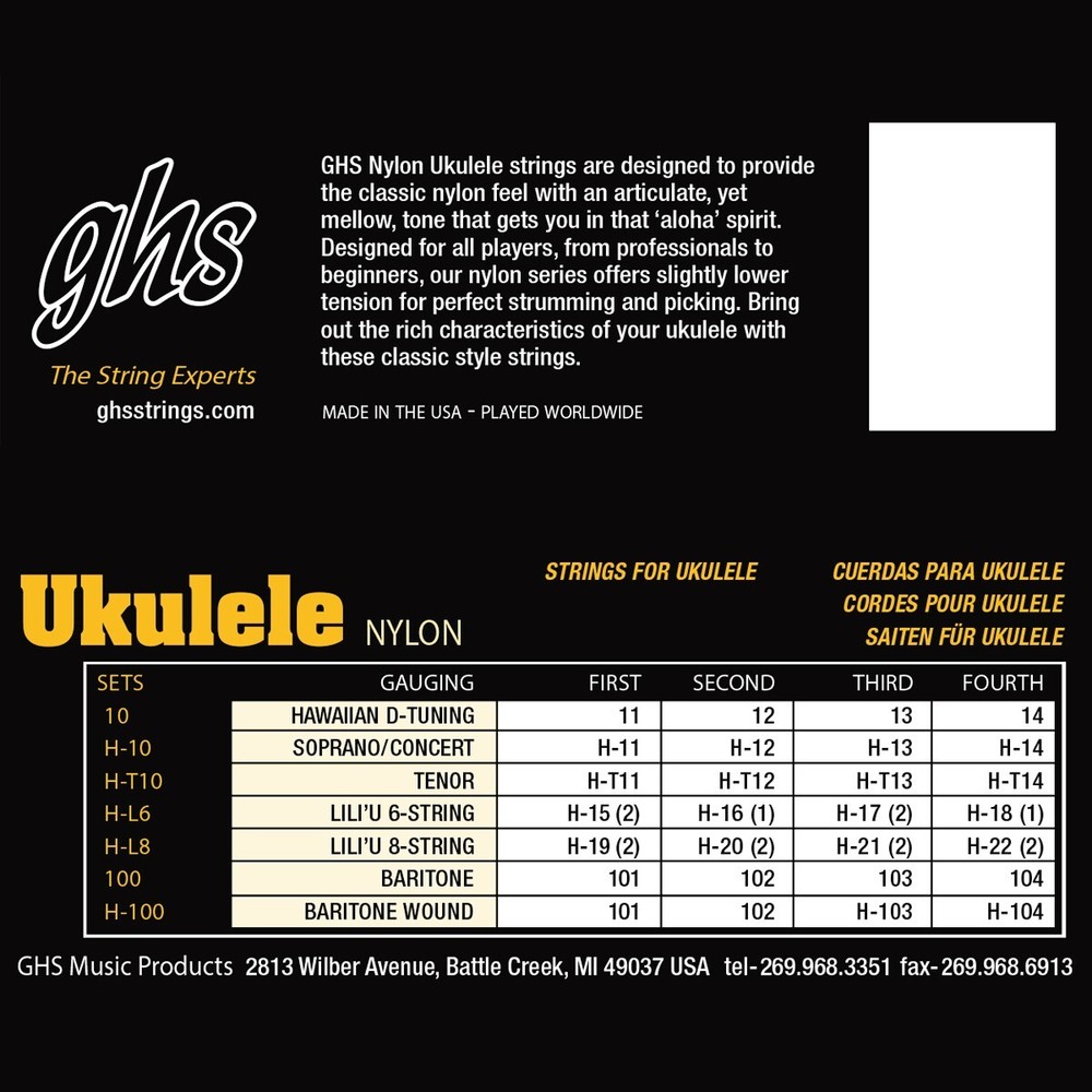 GHS Hawaiian D-Tuning Clear Nylon Ukulele Strings; set 10