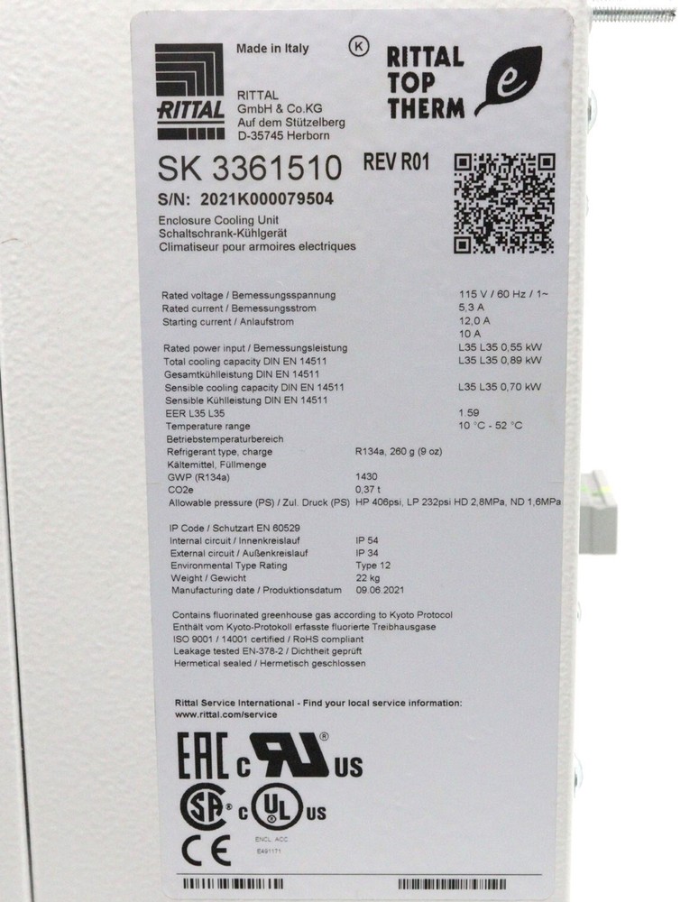 RITTAL TOP THERM ENCLOSURE COOLING UNIT SK3361510