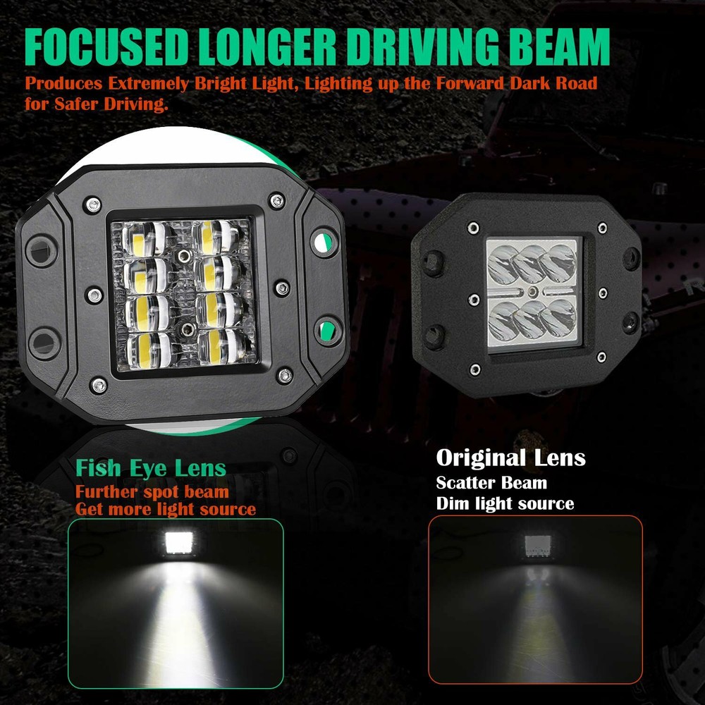 Pair 5" Flush Mount LED Work Light Bar Rear Bumper Reverse Pods Driving 4-Row