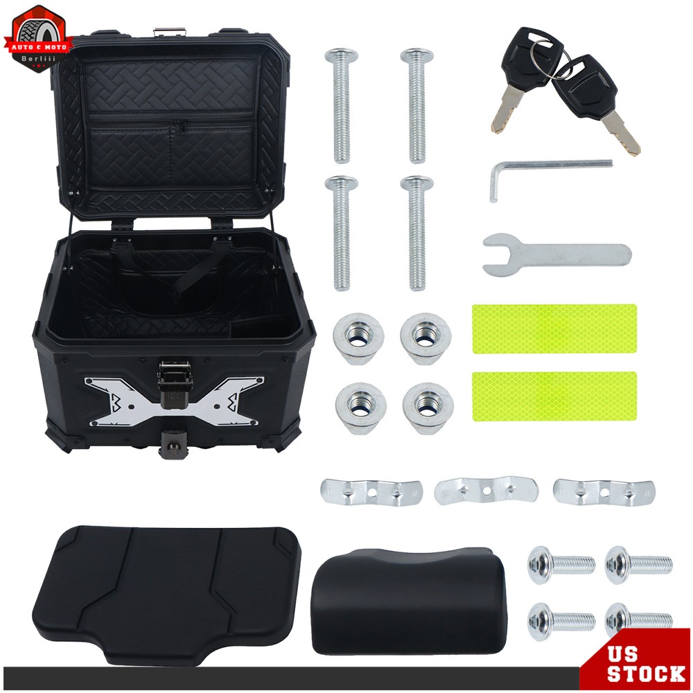Motorcycle Top Case Tail Box with Backrest and Mounting Plate Waterproof 45L