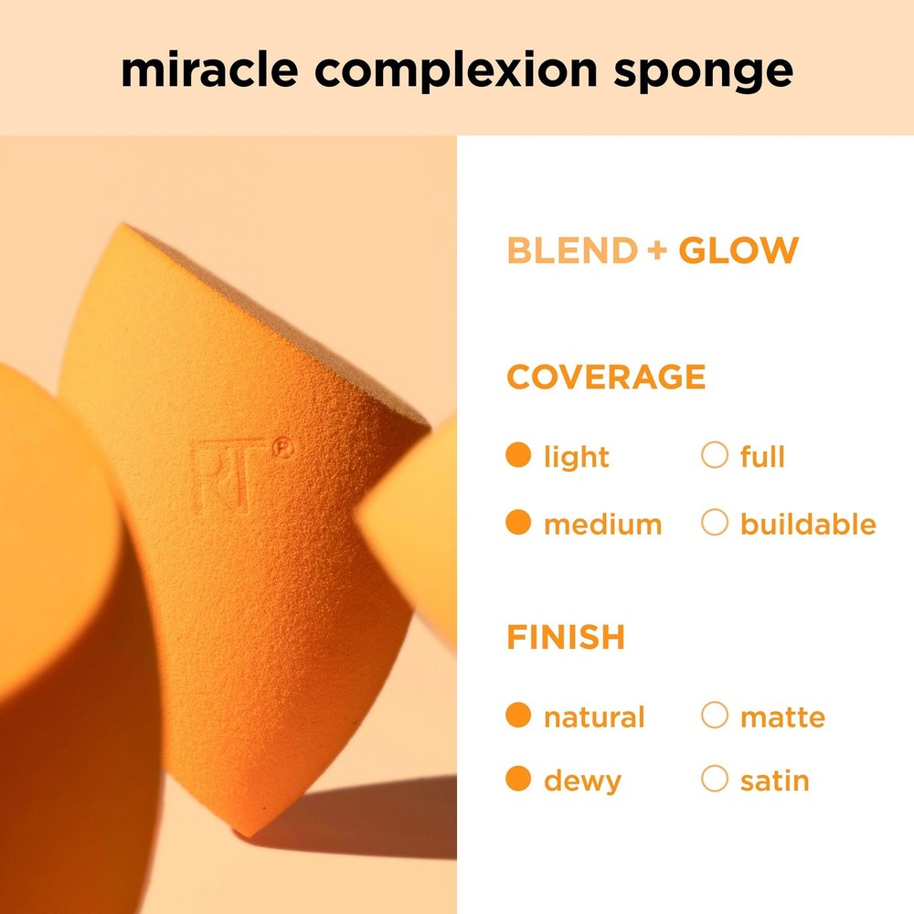 Set of 2 Real Techniques Miracle Complexion Sponge + Travel Case, Orange