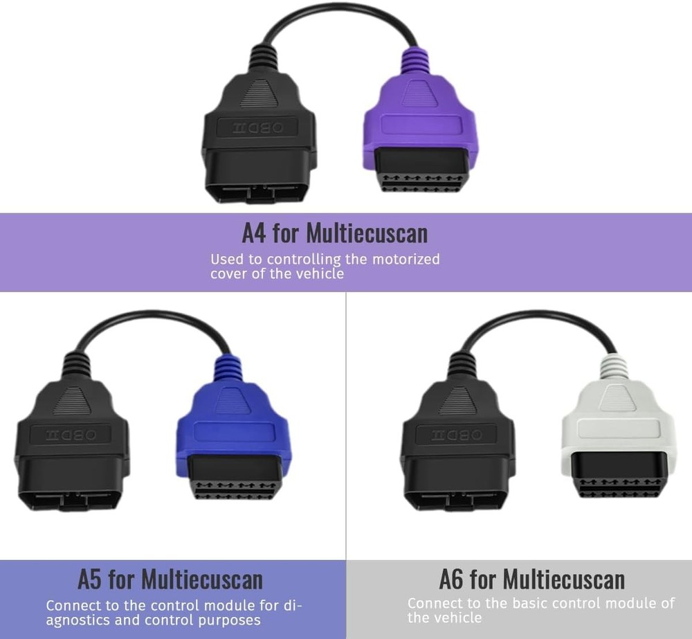 OBD2 Adapter 6PCS for MultiECUScan Adapter Cable 6 Colors Adapter Cable OBD2 Dia