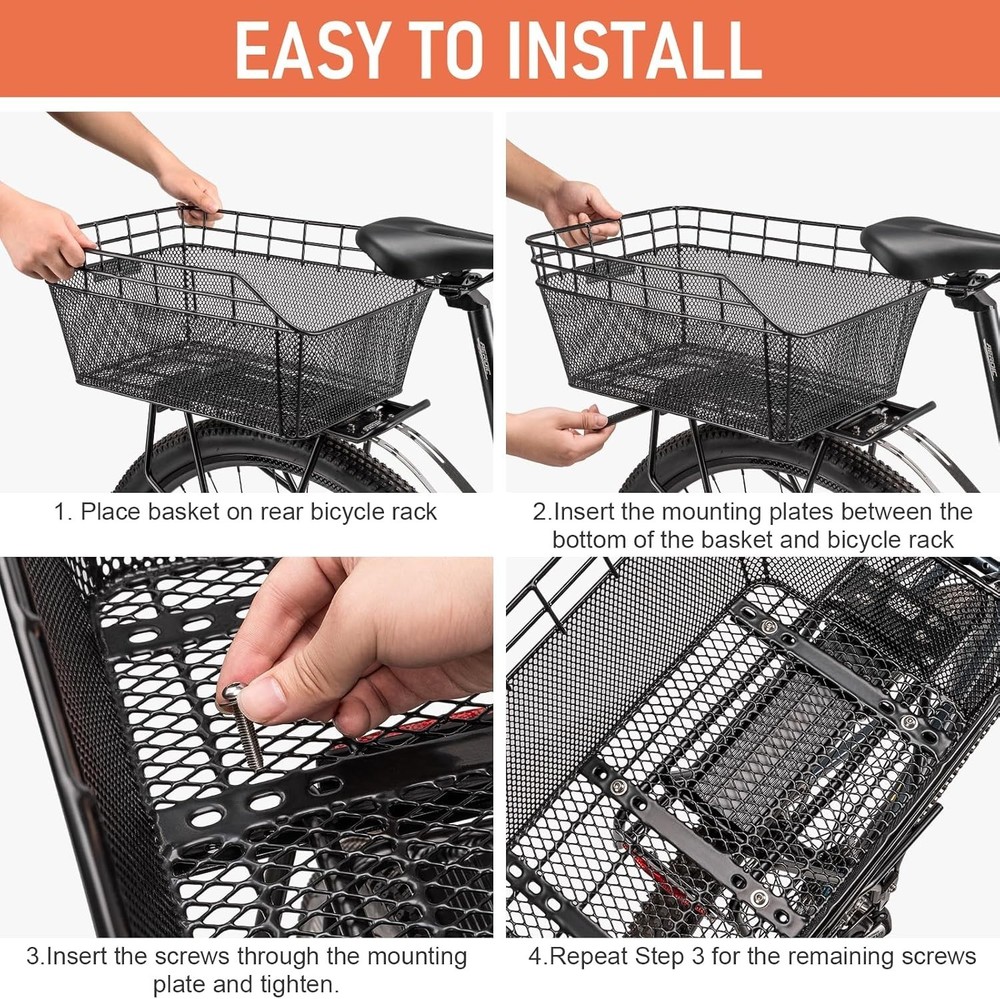Versatile Iron Bicycle Rear Basket with Adjustable Cargo Net - Easy Installation
