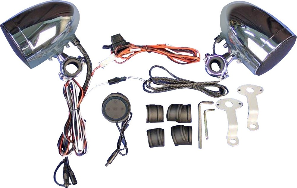 J&M Bluetooth Self-Amplified Speaker Kit | Chrome | Handlebar Mount (MHAS-BLU3)