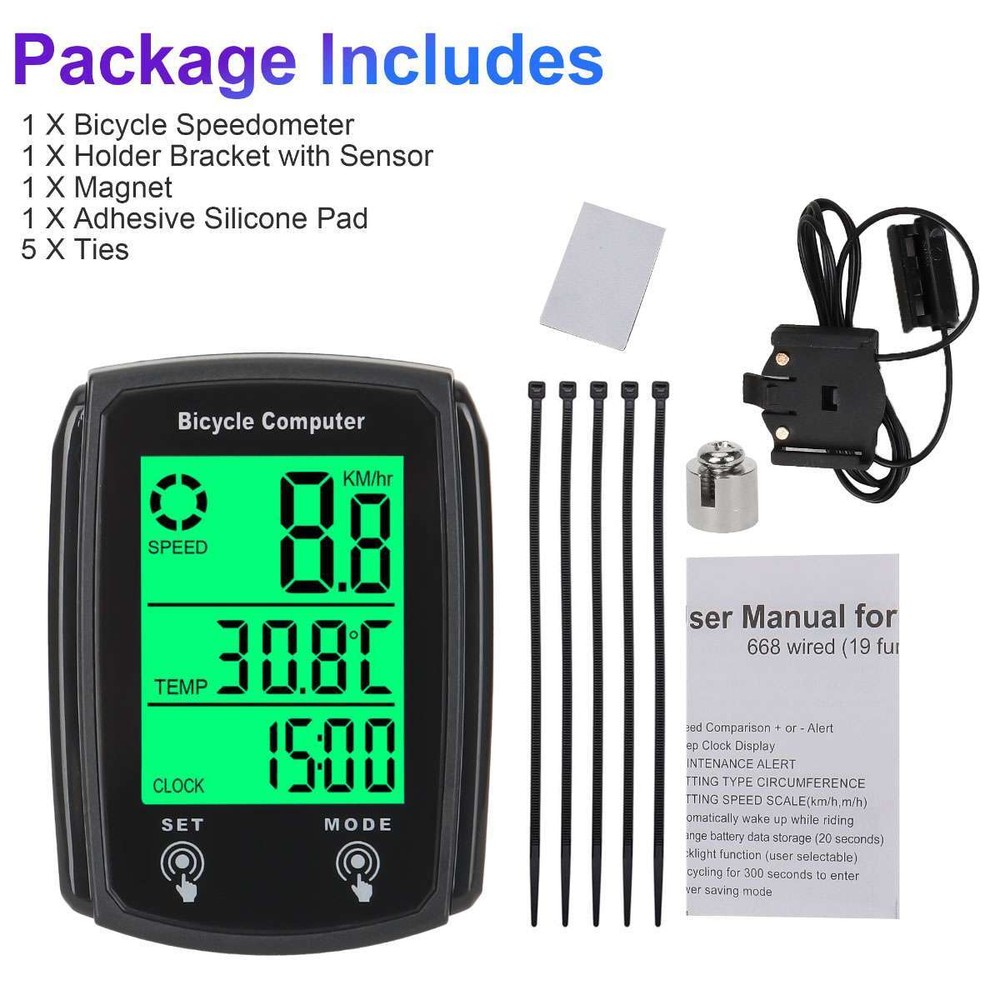 Bike Bicycle Speedometer Cycle Digital Odometer Computer Waterproof LCD Wired US