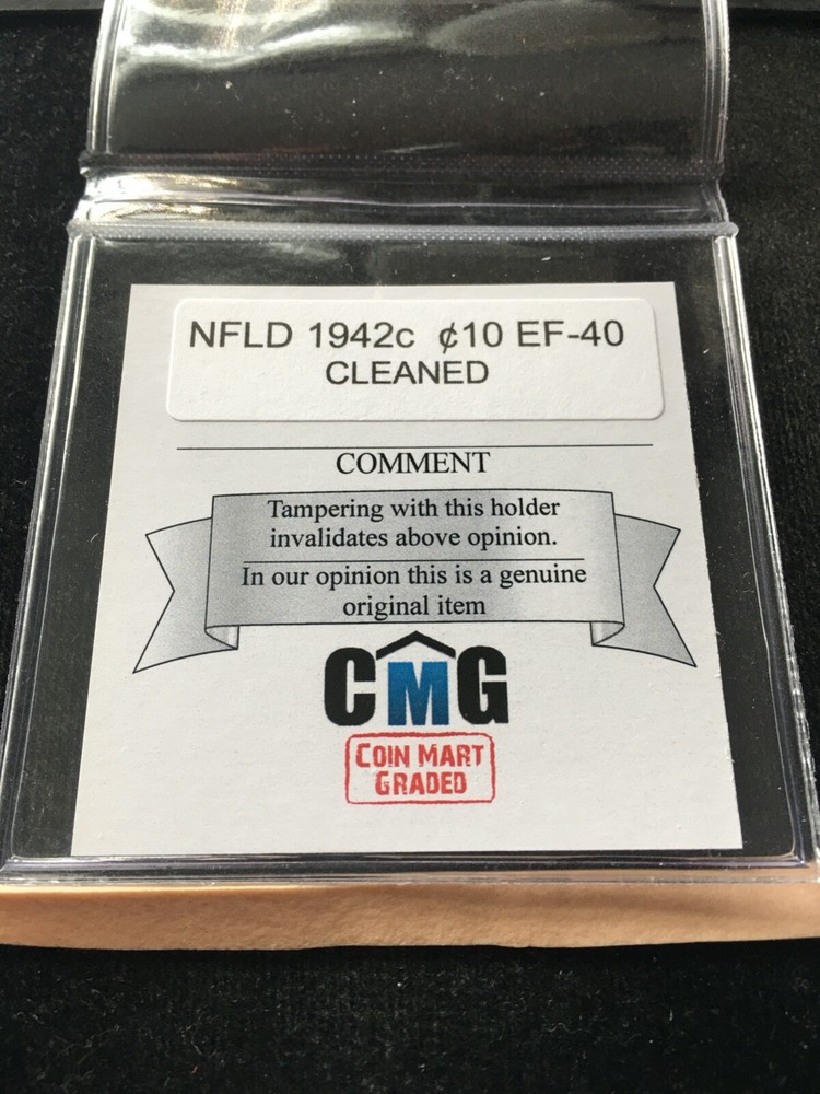 1942c  Coin Mart Graded Newfoundland, ¢10 Ten Cent, **EF-40 Cleaned**